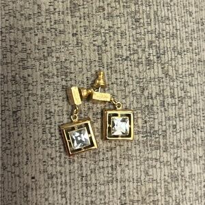 Vtg Avon square crystal dangle earrings